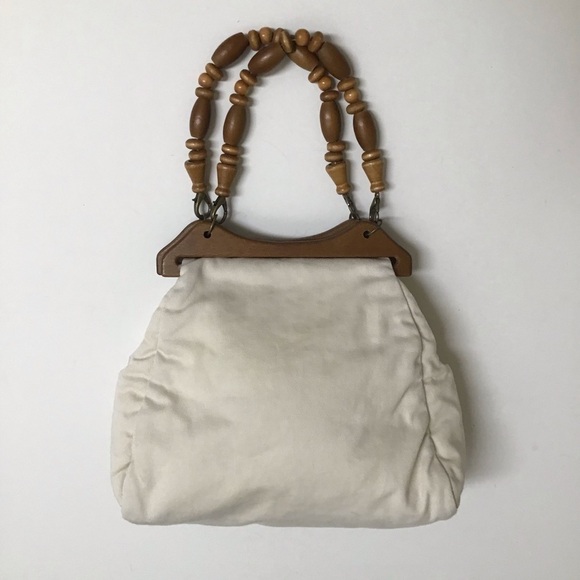 Vintage Handbags - Philippines Purse Wood Bead Handles 100% Cotton Fabric Summer Bag Boho Vintage